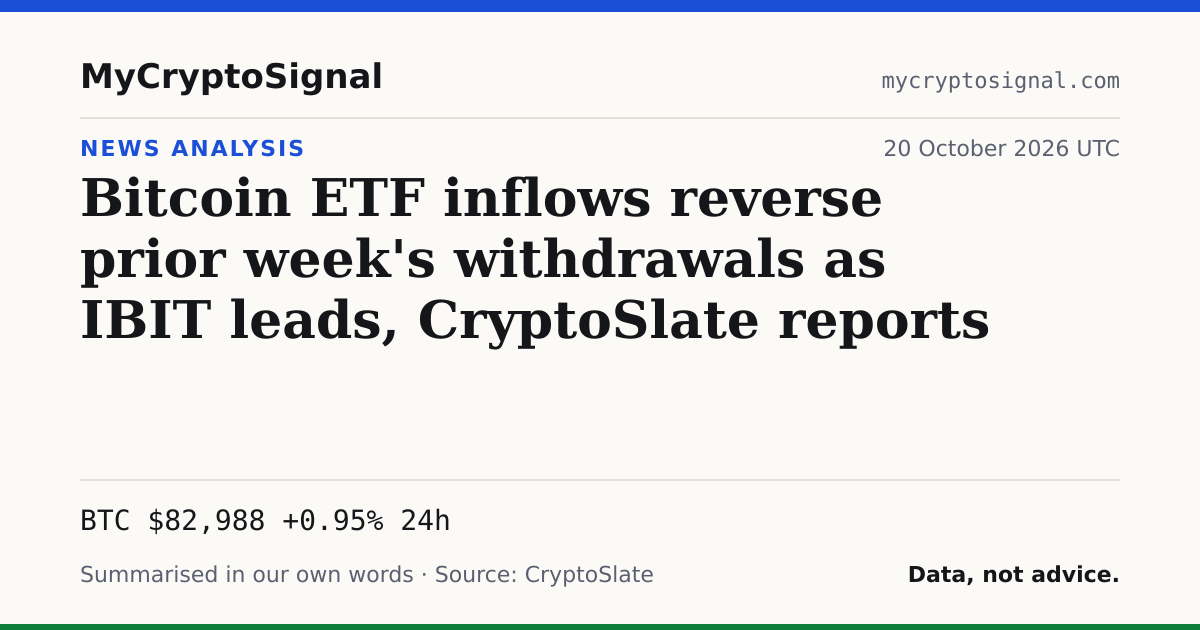 Bitcoin ETF inflows reverse prior week's withdrawals as IBIT leads, CryptoSlate reports
