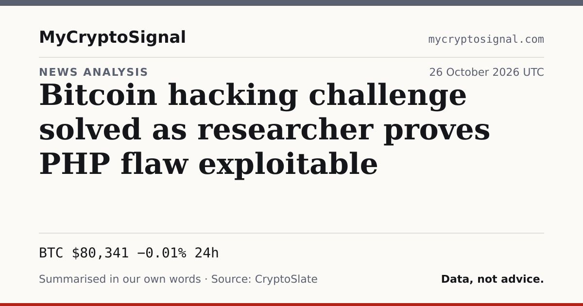 Bitcoin hacking challenge solved as researcher proves PHP flaw exploitable
