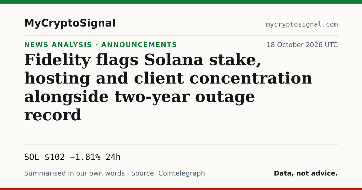 Fidelity flags Solana stake, hosting and client concentration alongside two-year outage record